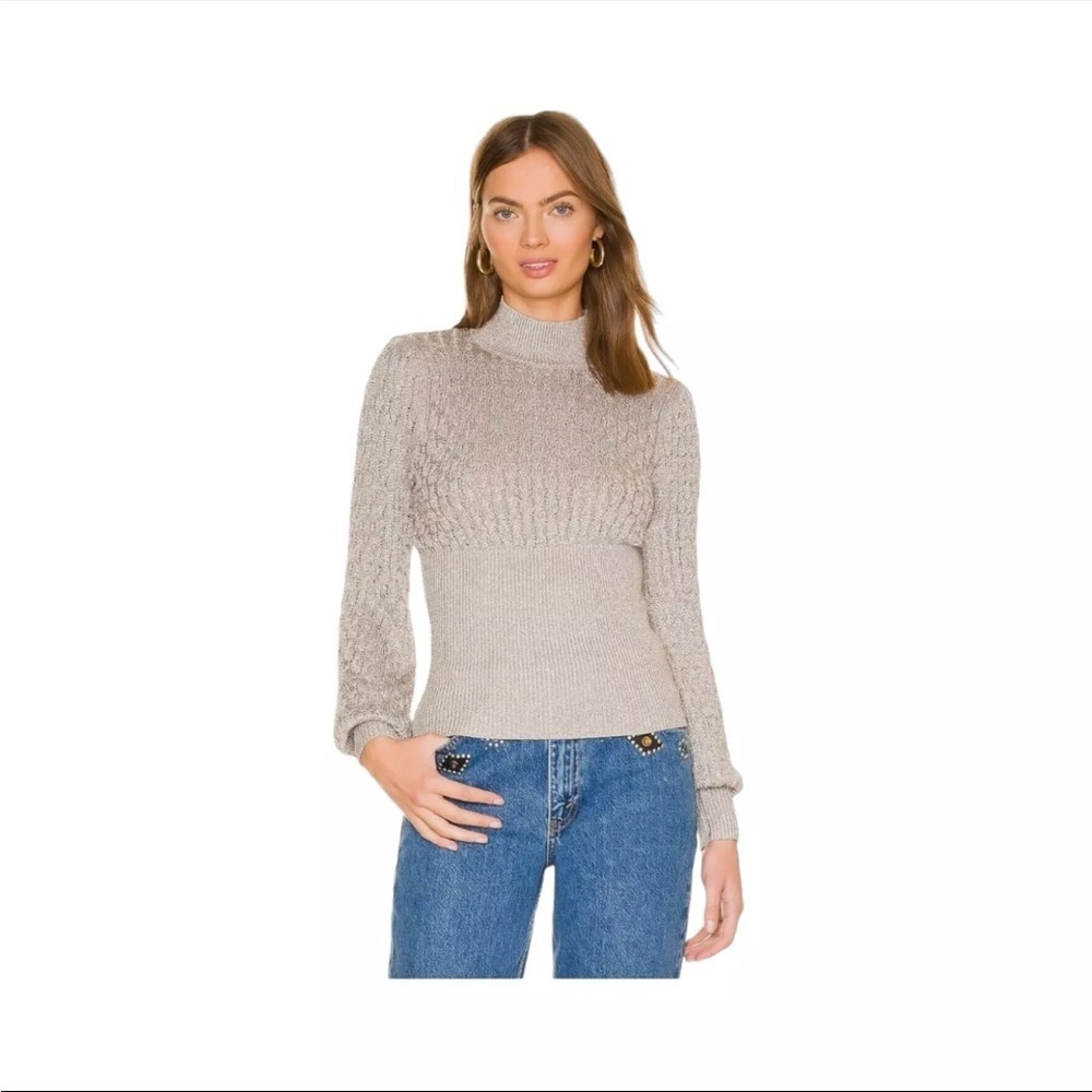 NICHOLAS Renata Sweater Pewter Silver Womens Puff Long Sleeve